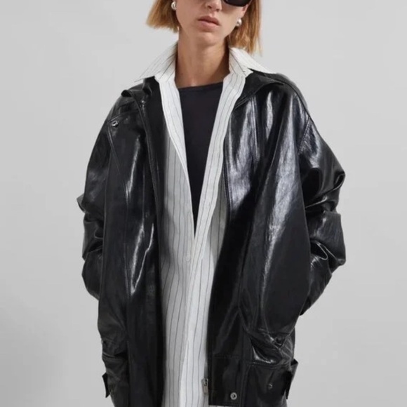 The Frankie Shop Shiny Black Leather Jacket - Picture 2 of 4